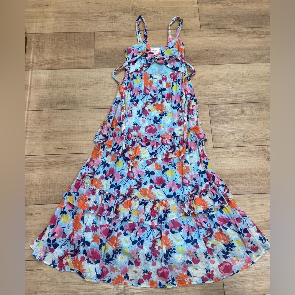 Banjanan Floral Maxi Dress CA Boho Resort Cotton Tiered Ruffle Tropical Dress